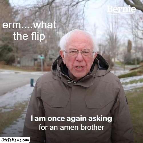 LOOOOOOOOOOL | erm....what the flip; for an amen brother | image tagged in memes,bernie i am once again asking for your support | made w/ Lifeismeme meme maker