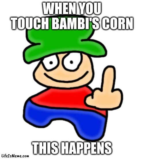 Middle finger Bambi | WHEN YOU TOUCH BAMBI'S CORN; THIS HAPPENS | image tagged in bambi middle finger,middle finger,bambi,funny memes,1950s middle finger | made w/ Lifeismeme meme maker