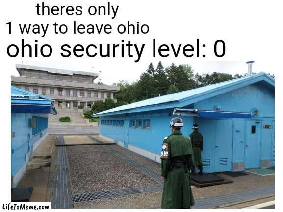how to leave ohio | theres only 1 way to leave ohio; ohio security level: 0 | image tagged in north korea,ohio | made w/ Lifeismeme meme maker