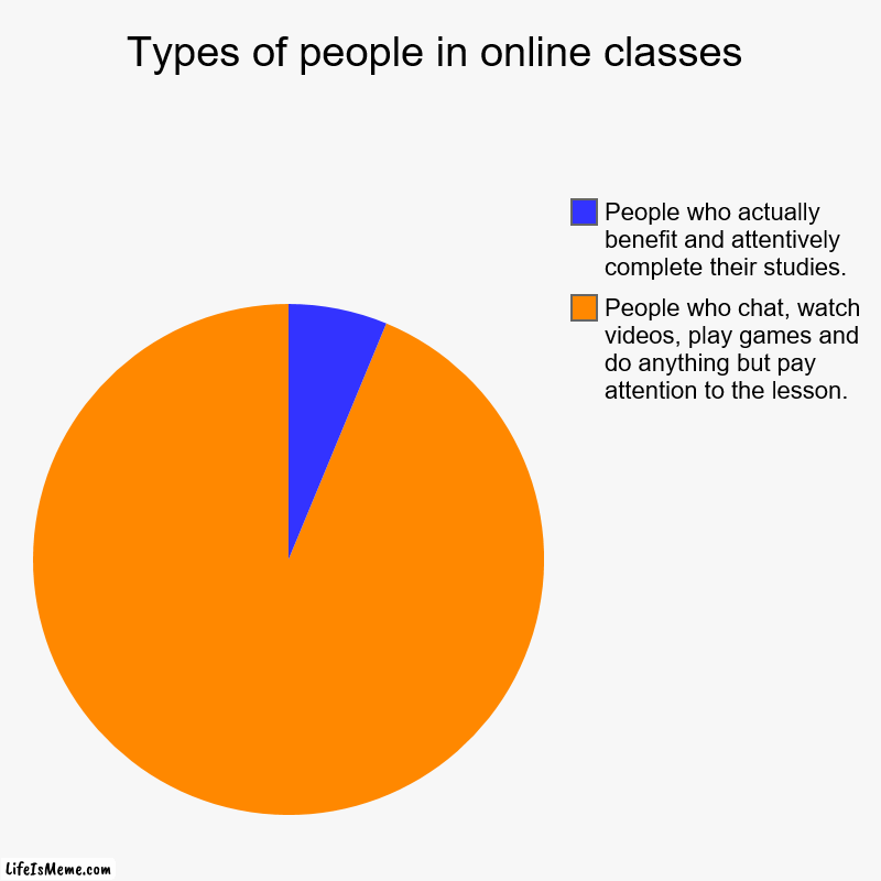 Which do you belong to? | Types of people in online classes | People who chat, watch videos, play games and do anything but pay attention to the lesson., People who a | image tagged in charts,pie charts | made w/ Lifeismeme chart maker