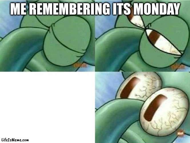 Squidward eyes | ME REMEMBERING ITS MONDAY | image tagged in squidward eyes | made w/ Lifeismeme meme maker