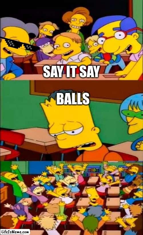 say it say it | SAY IT SAY; BALLS | image tagged in say the line bart simpsons | made w/ Lifeismeme meme maker