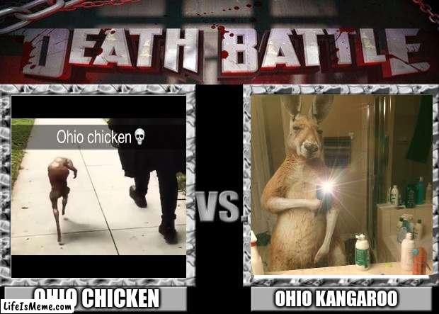 Who will win this bloody battle | OHIO CHICKEN; OHIO KANGAROO | image tagged in death battle,ohio | made w/ Lifeismeme meme maker