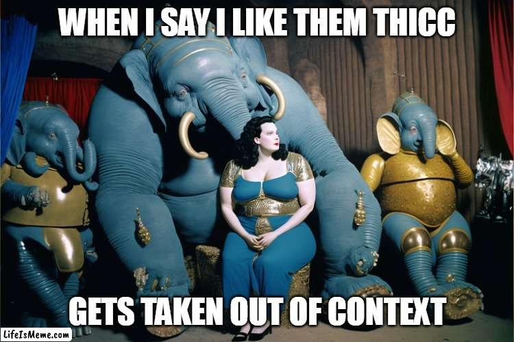 When I say I like them thicc | WHEN I SAY I LIKE THEM THICC; GETS TAKEN OUT OF CONTEXT | image tagged in thick chick,funny,thicc,women,sexy,boobs | made w/ Lifeismeme meme maker