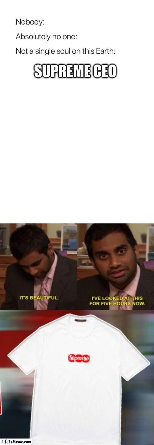 Maybe A Repost | SUPREME CEO | image tagged in nobody absolutely no one,its beutiful | made w/ Lifeismeme meme maker