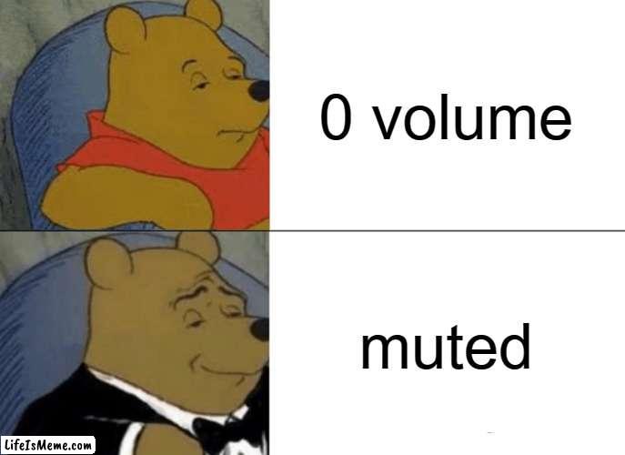 sound | 0 volume; muted | image tagged in memes,tuxedo winnie the pooh | made w/ Lifeismeme meme maker