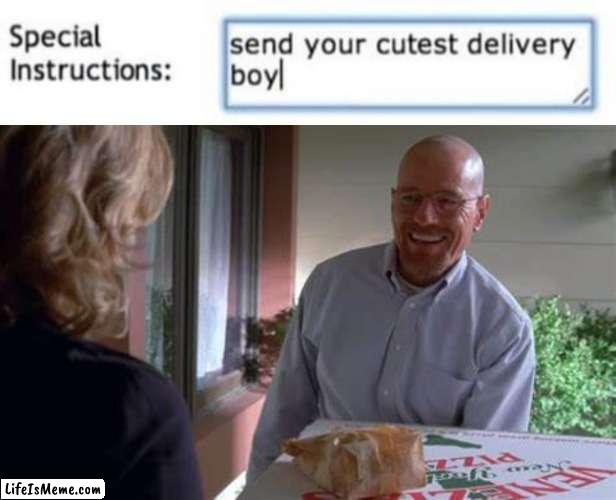 they really did send their cutest (/j also this is not a repost) | image tagged in send your cutest delivery boy,walter white pizza | made w/ Lifeismeme meme maker