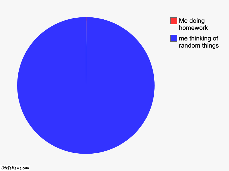 mmhmhmhmhhmmhm | me thinking of random things, Me doing homework | image tagged in charts,pie charts | made w/ Lifeismeme chart maker