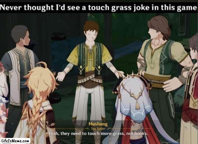 Touch grass folks! | image tagged in memes,genshin impact,funny | made w/ Lifeismeme meme maker
