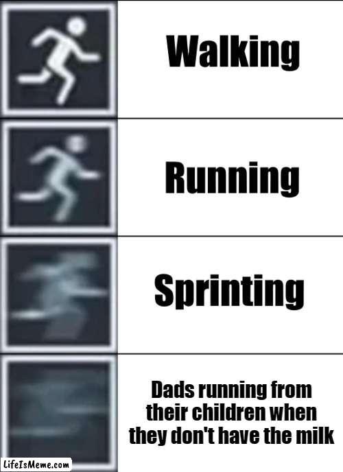 DAD POV | Dads running from their children when they don't have the milk | image tagged in very fast | made w/ Lifeismeme meme maker