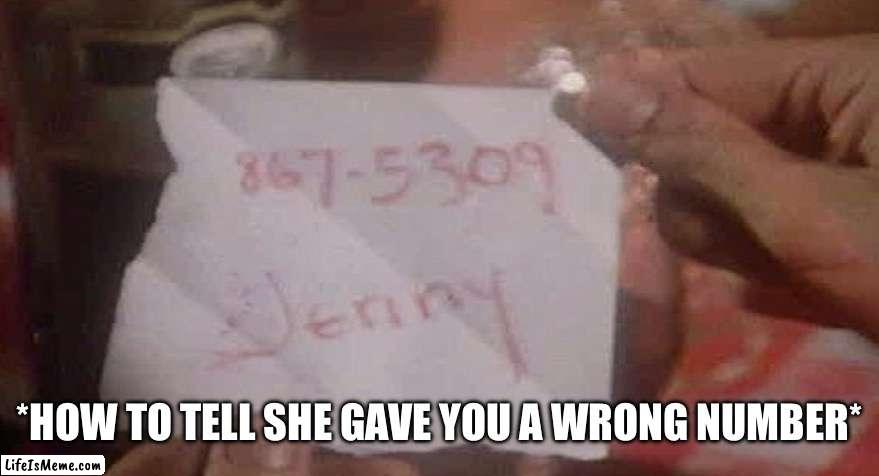 How To Tell She Gave You A Wrong Number | *HOW TO TELL SHE GAVE YOU A WRONG NUMBER* | image tagged in 8675309,phone number,jenny,wrong number,girl gives number | made w/ Lifeismeme meme maker