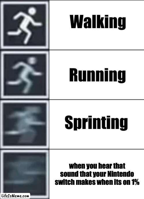 OH GOD OH FU- | when you hear that sound that your Nintendo switch makes when its on 1% | image tagged in very fast,fast | made w/ Lifeismeme meme maker