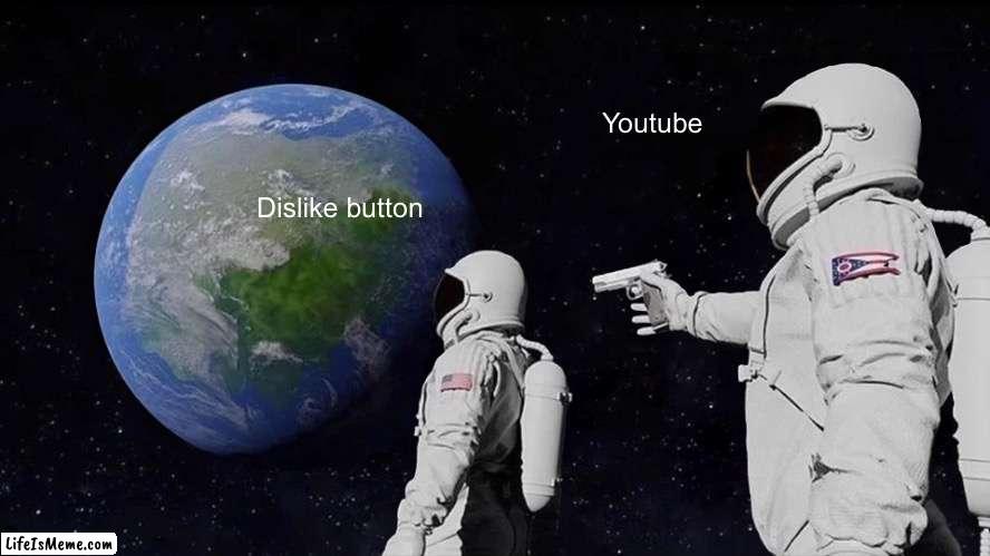 Youtube dislikes | Youtube; Dislike button | image tagged in memes,always has been | made w/ Lifeismeme meme maker