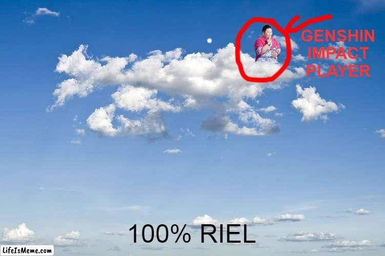 GENSHIN IMPACT PLAYER *he took his mother's bank card | GENSHIN IMPACT PLAYER; 100% RIEL | image tagged in memes | made w/ Lifeismeme meme maker