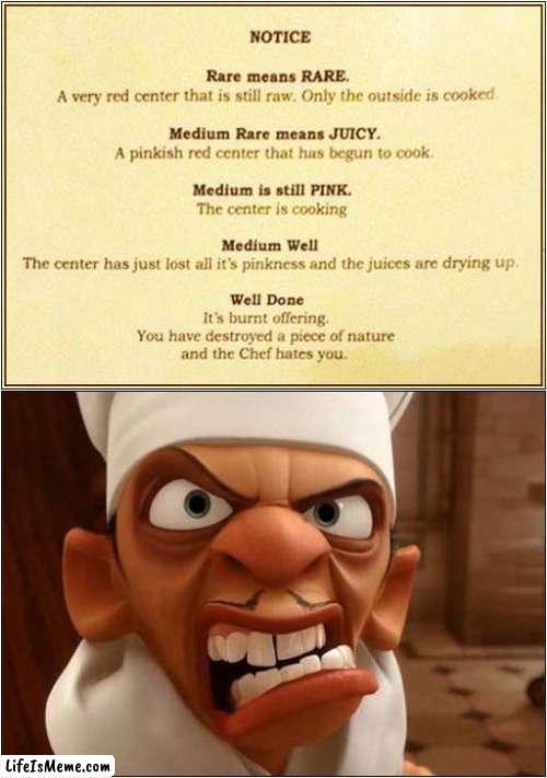 Just Be Careful When Ordering A Steak ! | image tagged in fun,steak,angry chef | made w/ Lifeismeme meme maker