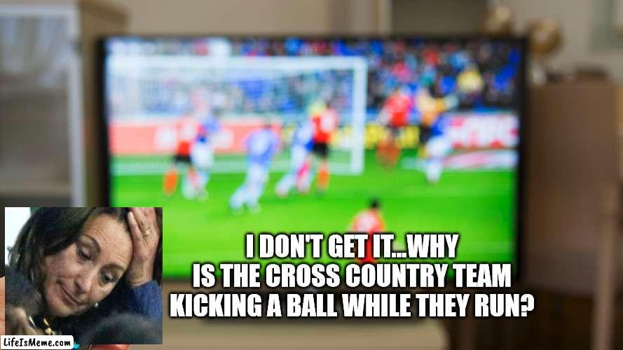 Cross Country Team Kicks a Ball | I DON'T GET IT...WHY IS THE CROSS COUNTRY TEAM KICKING A BALL WHILE THEY RUN? | image tagged in world cup | made w/ Lifeismeme meme maker