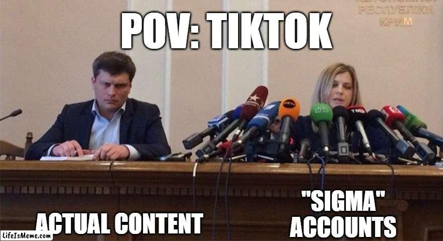 They don't even know anything about the gender hierarchy | POV: TIKTOK; ACTUAL CONTENT; "SIGMA" ACCOUNTS | image tagged in man and woman microphone | made w/ Lifeismeme meme maker