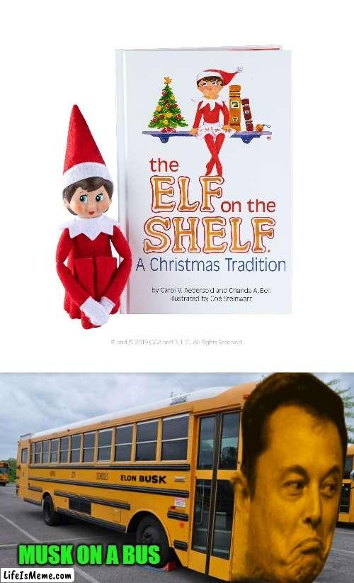 elf on a shelf | MUSK ON A BUS | image tagged in musk on a bus | made w/ Lifeismeme meme maker