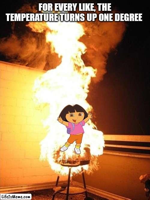 BBQ Grill on Fire | FOR EVERY LIKE, THE TEMPERATURE TURNS UP ONE DEGREE | image tagged in bbq grill on fire | made w/ Lifeismeme meme maker