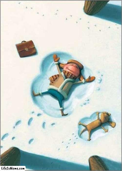 Snow Angels Show How Little Is Needed For Happiness ! | image tagged in fun,snow,angels,happiness | made w/ Lifeismeme meme maker