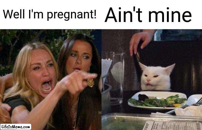 I didn't do it. | Well I'm pregnant! Ain't mine | image tagged in memes,woman yelling at cat | made w/ Lifeismeme meme maker