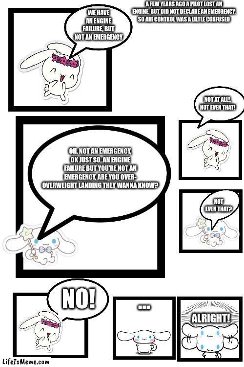 Daily Dose of Internet Portraits (part 1) | A FEW YEARS AGO A PILOT LOST AN ENGINE, BUT DID NOT DECLARE AN EMERGENCY, SO AIR CONTROL WAS A LILTLE CONFUSED; WE HAVE AN ENGINE FAILURE, BUT NOT AN EMERGENCY; NOT AT ALL!, NOT EVEN THAT! OH, NOT AN EMERGENCY, OK JUST SO, AN ENGINE FAILURE BUT YOU'RE NOT AN EMERGENCY, ARE YOU OVER- OVERWEIGHT LANDING THEY WANNA KNOW? NOT EVEN THAT? NO! ... ALRIGHT! | image tagged in daily dose of internet,pilot,emergency,confused,hello kitty,comics/cartoons | made w/ Lifeismeme meme maker