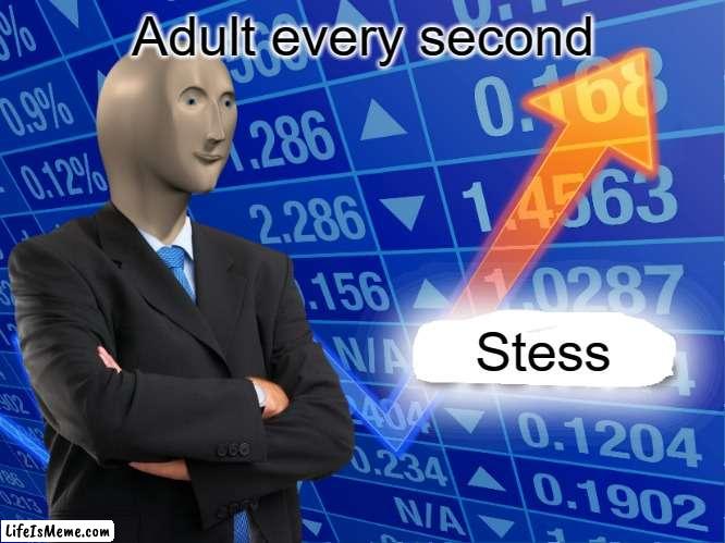 Stess | Adult every second; Stess | image tagged in empty stonks | made w/ Lifeismeme meme maker