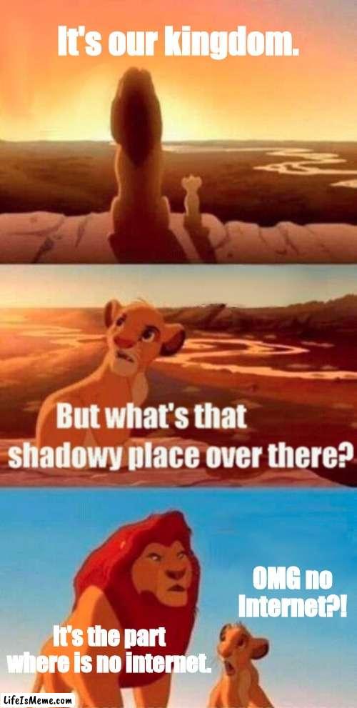 No internet | It's our kingdom. OMG no internet?! It's the part where is no internet. | image tagged in memes,simba shadowy place | made w/ Lifeismeme meme maker