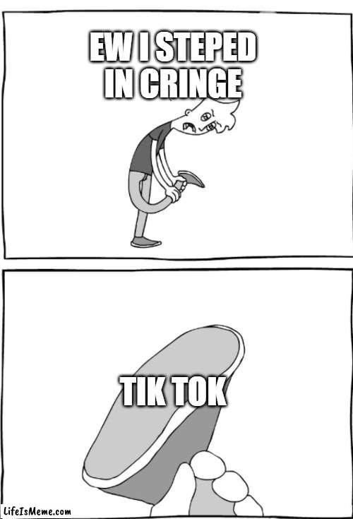 i shall never watch tik tok | EW I STEPED IN CRINGE; TIK TOK | image tagged in ew i stepped in shit blank | made w/ Lifeismeme meme maker