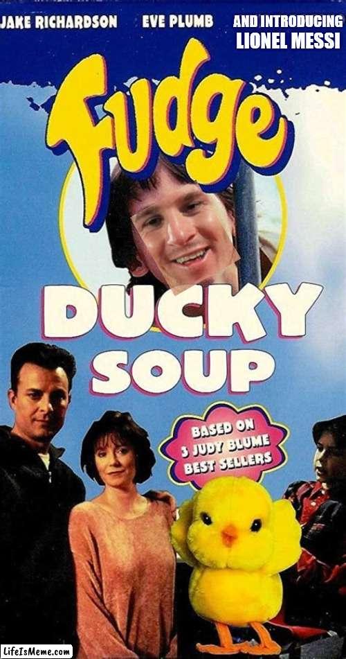 Messi’s 2010 hairstyle was like the title character’s from ’90s kids show “Fudge” | AND INTRODUCING; LIONEL MESSI | image tagged in memes,lionel messi,messi,world cup,argentina,fudge | made w/ Lifeismeme meme maker