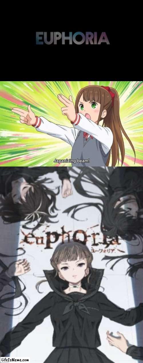 I may not be planning to watch both but I suggest to prepare a mixture of holy water and bleach | image tagged in anime,memes,japanizing beam,Animemes | made w/ Lifeismeme meme maker