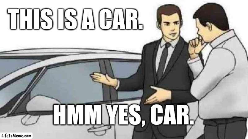 hmm yes car | THIS IS A CAR. HMM YES, CAR. | image tagged in memes,car salesman slaps roof of car,bone hurting juice | made w/ Lifeismeme meme maker