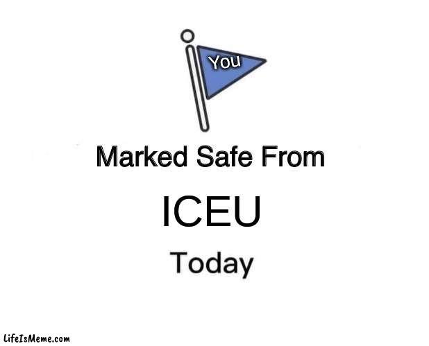 Marked safe from ICEU | You; ICEU | image tagged in memes,marked safe from | made w/ Lifeismeme meme maker