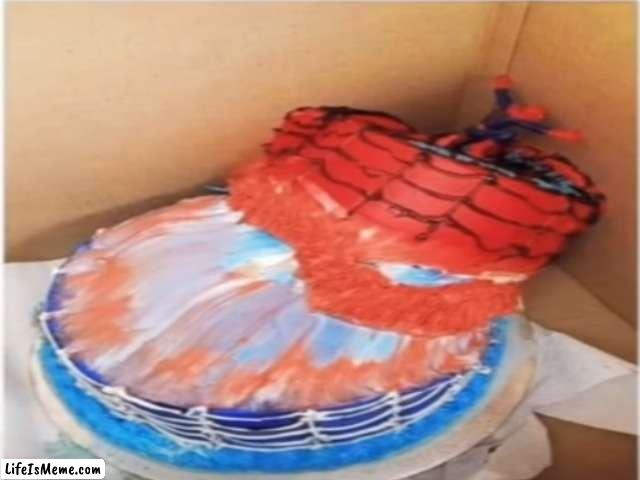 He tried to save the cake | image tagged in spider man | made w/ Lifeismeme meme maker