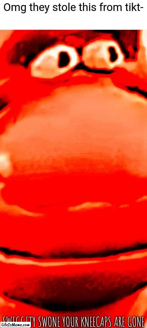Swiggity sweme I made this meme | Omg they stole this from tikt-; SWIGGITY SWONE YOUR KNEECAPS ARE GONE | image tagged in swiggity swone your kneecaps are gone,swiggity swooty | made w/ Lifeismeme meme maker