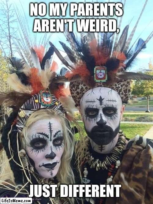 Witch doctors | NO MY PARENTS AREN'T WEIRD, JUST DIFFERENT | image tagged in witch doctors | made w/ Lifeismeme meme maker