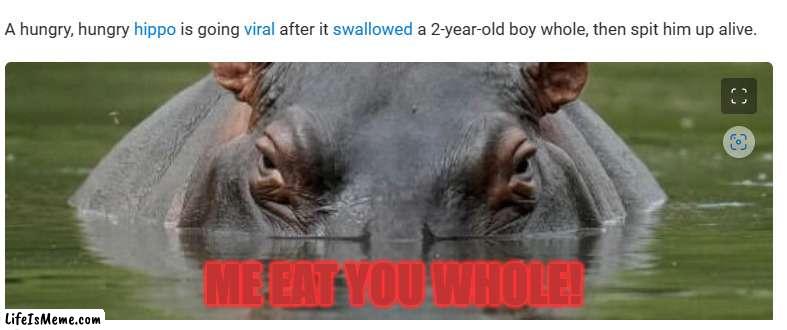 EAT YOU! SPIT YOU! | ME EAT YOU WHOLE! | image tagged in hippopotamus | made w/ Lifeismeme meme maker