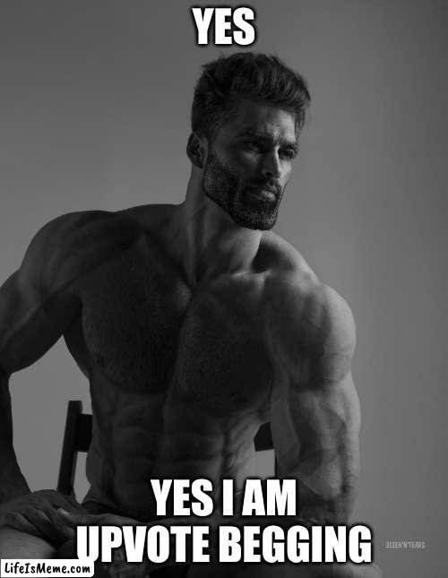 I hope im still alive | YES; YES I AM UPVOTE BEGGING | image tagged in giga chad | made w/ Lifeismeme meme maker